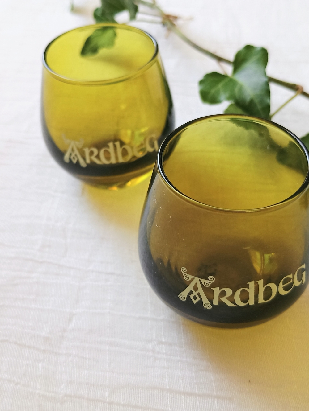 🎩 SPEAKEASY AESTHETIC 🎩 x 2 Green Glass Ardbeg Shot glasses, MCM Bar ware